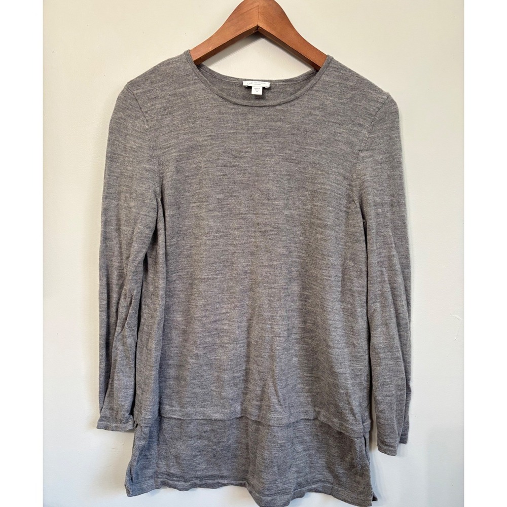 J Jill Merino Wool Washable Sweater M Grey Long Sleeve Layered Look Pullover